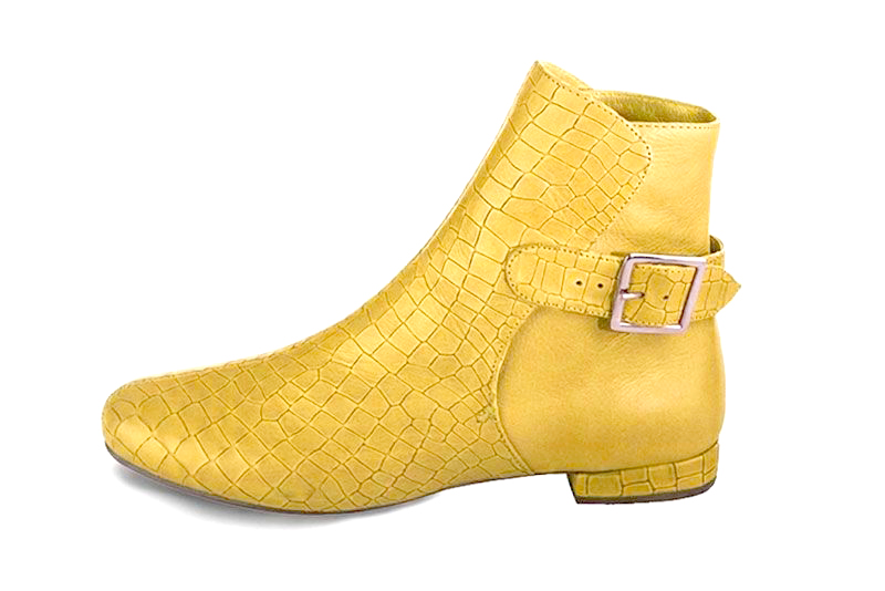 Sophisticated leather ankle boots detailed with an elegant back buckle and heel-strap finish for a distinct couture look, in yellow leather with round toe and low block heel - Florence KOOIJMAN